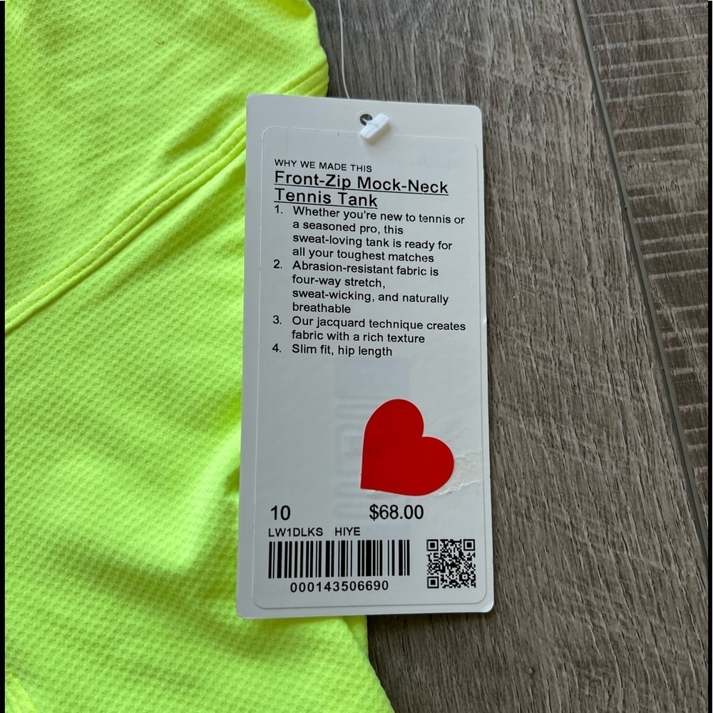 Lululemon Front Zip Mock-Neck Tennis Tank Top in Highlight Yellow Size 10 - Picture 6 of 8